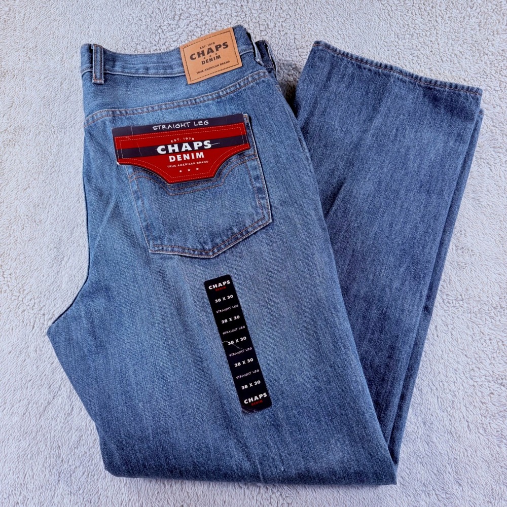 Chaps Denim Straight Leg Jeans Classic 100% Cotton Workwear Mens 38x30 Blue
